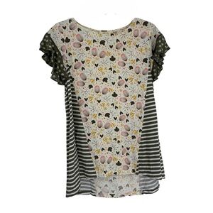 Matilda Jane Gentle Breeze Top Green Yellow Floral Stripe Women's Size Small